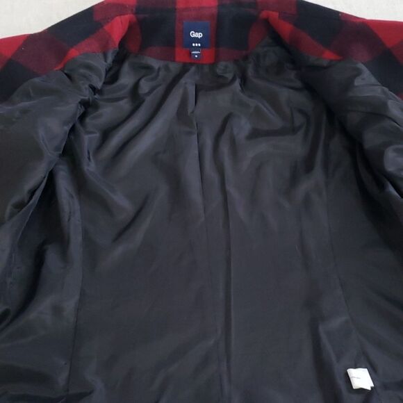 Gap Pea Coat Women's M Red Black Buffalo Plaid Check Wool Blend Jacket Outdoors - Picture 7 of 8
